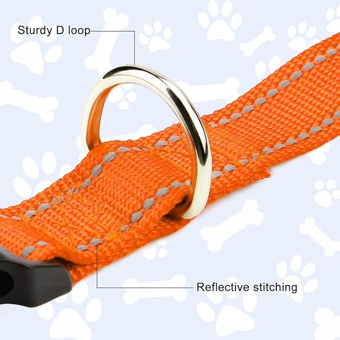 FunTags Length 8" - 12" Reflective Orange Dog Collar for Extra Small Dogs – Night Walking & Training Safety, Durable Quick Release Buckle, Nylon, Comfortable Adjustable, Width 5/8"