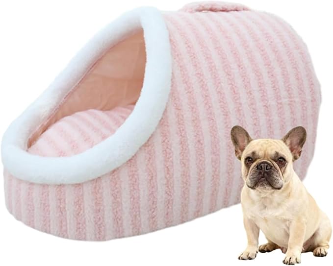 Warm Nest Bed, Soft Cozy Pet Cave with Removable Cushion, Non-Slip Washable Soft Slipper Cave for Small and Medium Pets (Pink, Small)