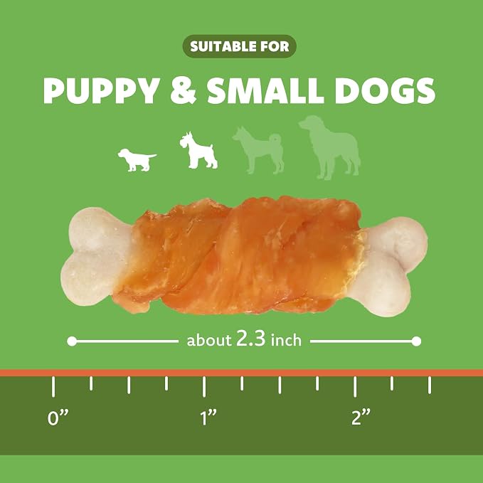 MON2SUN Dog Treats, Chicken Wrapped Calcium Bones Without Rawhide, 2.3 Inch Training Treats for Teeth Cleaning and Fresh Breath, Chews for Puppy and Small Dogs (28 Count - Pack of 1)