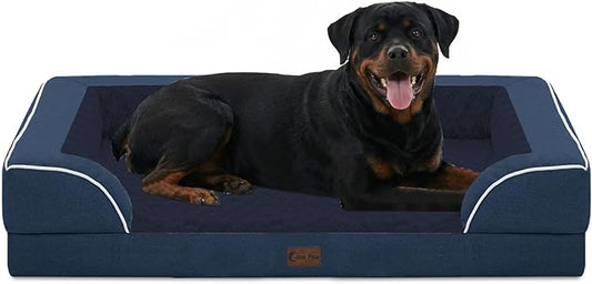 Orthopedic Dog Beds for Extra Large Sized Dogs 48x30 Inch, XL Waterproof Egg Crate Foam Dog Sofa Bed with Removable Washable Cover Big Pet Couch with Bolster & Non-Slip Bottom, Navy Blue