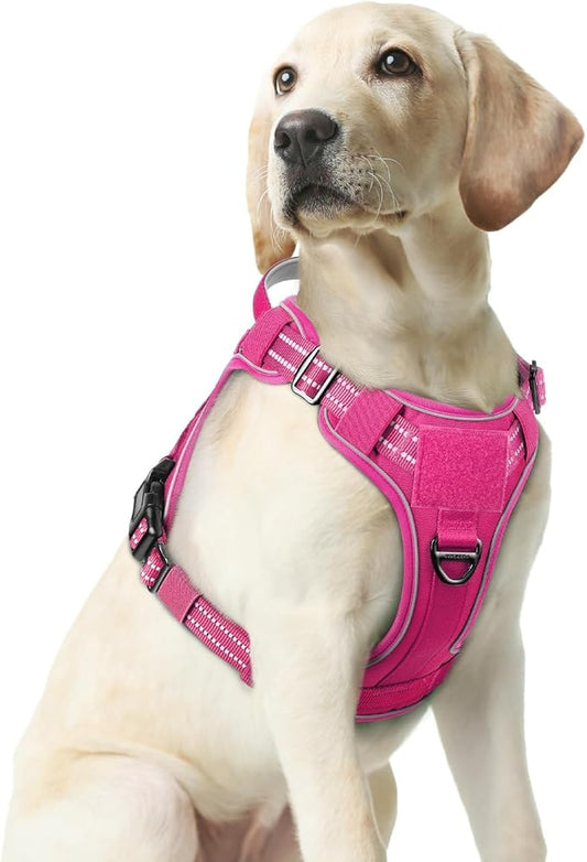 rabbitgoo Tactical Dog Harness for Large Dogs No Pull Adjustable Military Vest with Handle MOLLE Reflective Heavy Duty Dog Vest for Walking Training Hunting Outdoor Working Medium Size Dog Rose Red M