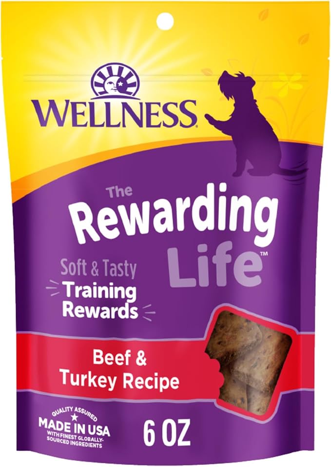 Wellness Rewarding Life Soft Dog Training Treats, Natural, Grain Free, Beef and Turkey Recipe, 6 oz Bag