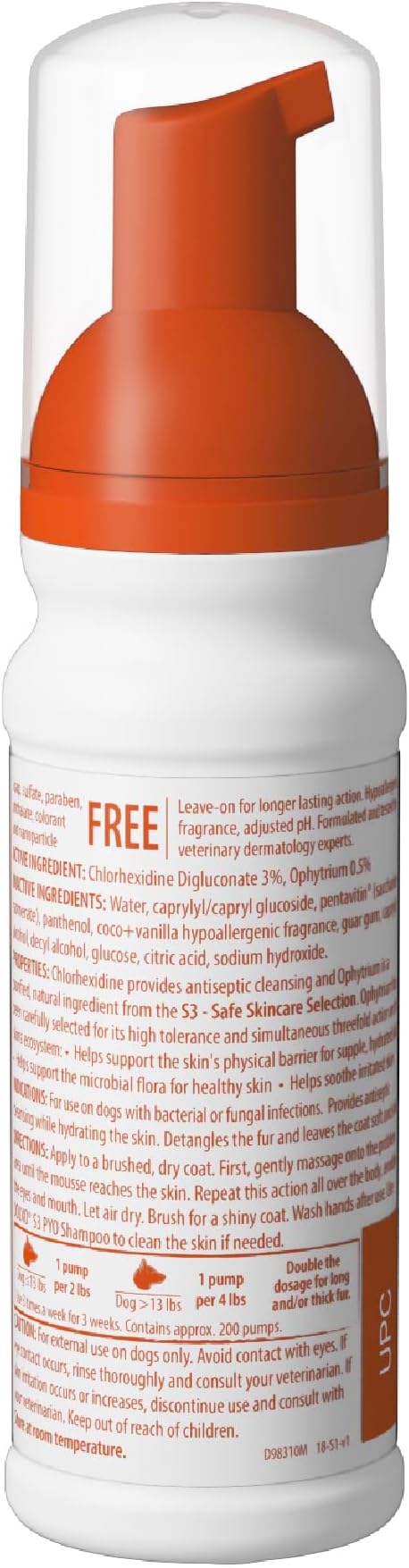 Douxo S3 PYO Medicated Dog Mousse; Bacterial & Yeast Infection Treatment for Dogs – Chlorhexidine Dog Waterless Shampoo, Antibacterial & Antiseptic, for Dogs Only, Clinically Proven, 5 fl oz