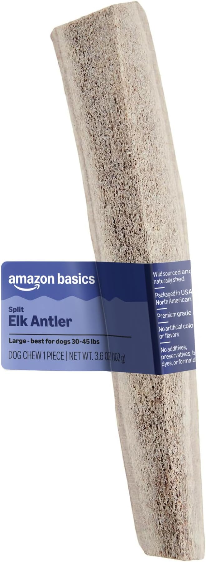 Amazon Basics Split Elk Antler, Naturally Shed, Long Lasting for Aggressive Chewers, Large (Best for Dogs 30-45 lbs) (Previously Wag)