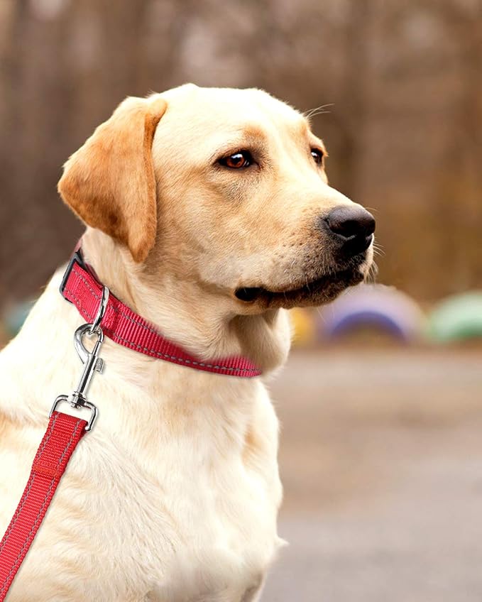 FunTags Length 16" - 24" Reflective Red Dog Collar for Large Dogs – Night Walking & Training Safety, Durable Quick Release Buckle, Nylon, Comfortable Adjustable, Width 1"