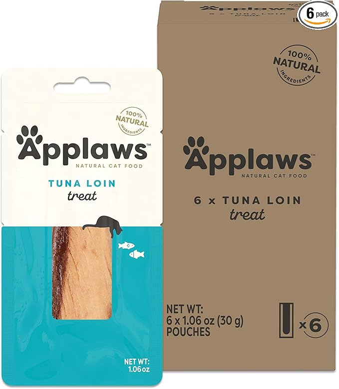 Applaws Natural Cat Treats, Grain-Free, Single Ingredient, Whole Protein Fillet, Healthy Snacks with No Artificial Additives (6 x 1.06oz Whole Tuna Loin)