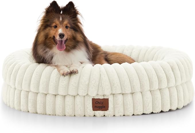 ChiXnuggle Orthopedic Dog Bed for Medium Dogs, Waterproof Faux Rabbit Fur Dog Couch with Egg Crate Foam Support and Washable Removable Cover, Bolster Pet Sofa with Non-Slip Bottom, 30x24x7, Cream