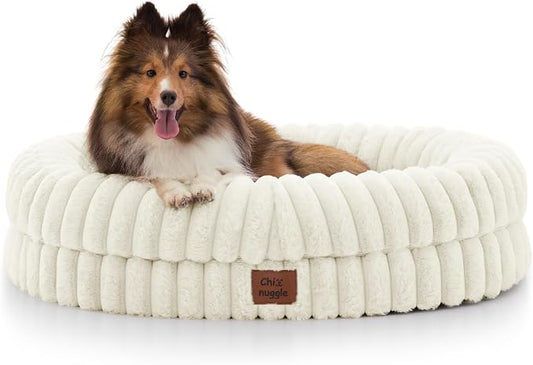 ChiXnuggle Orthopedic Dog Bed for Medium Dogs, Waterproof Faux Rabbit Fur Dog Couch with Egg Crate Foam Support and Washable Removable Cover, Bolster Pet Sofa with Non-Slip Bottom, 30x24x7, Cream
