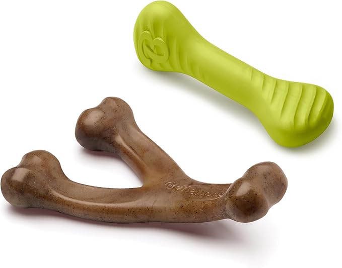 Benebone Bacon Wishbone/Rubber Bone Medium, 2-Pack