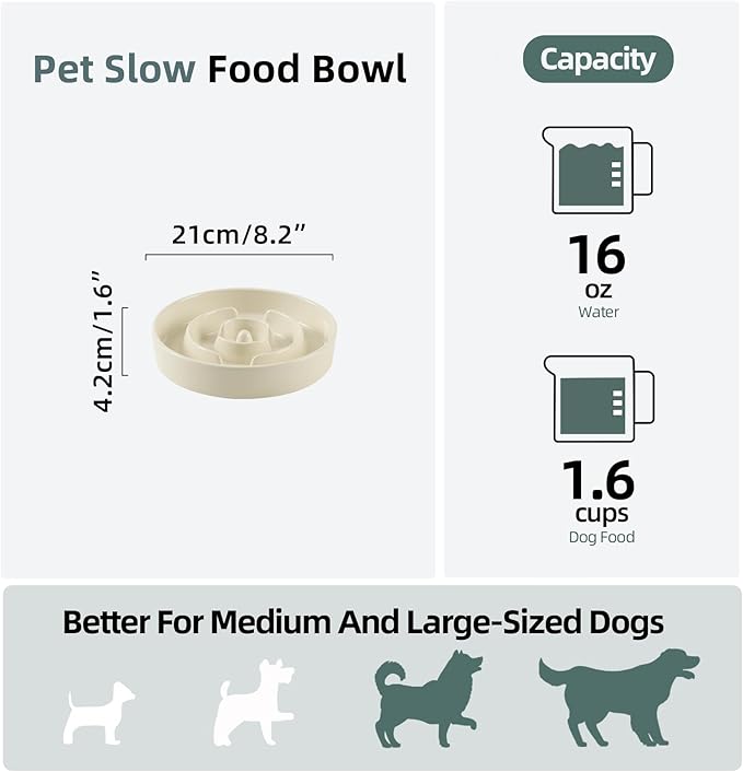 Havniva Ceramic Slow Feeder Dog Bowls, 1.6 Cups Dog Bowl Slow Feeding for Medium Breed, 8.2inch Puzzle Dog Food Bowl Slow Feeder Non-Slip Anti-Gulping and Anti-Choking Reduces Bloating