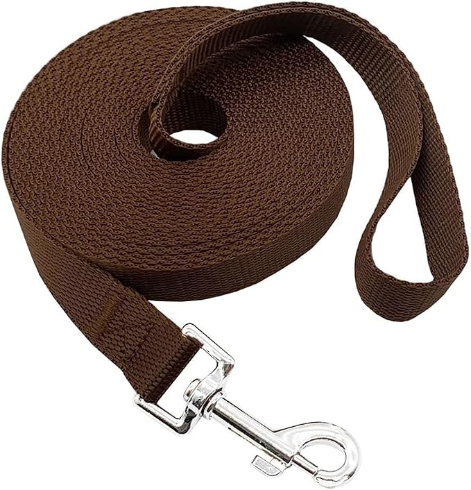 Nylon Training Dog Leash for Small Medium Large Dogs, 15ft 20ft 30ft 50ft Long Leash Dog/Puppy Lead for Obedience Recall Training, Camping (1" x 20ft, Brown)