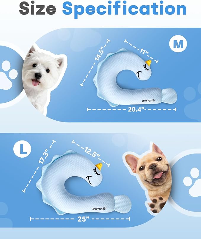 BurgeonNest Cooling Small Dog Pillow for Puppies and Cats, Summer Chill Pet Calming Pillow with Cool-Touch Fabric, Soft Sleep Bolster for Senior Dogs & Kittens, Machine Washable (Cool Blue, Medium)