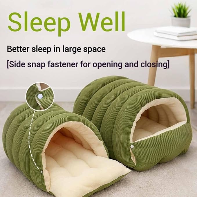 Cozy Monster Cat Bed, Cave Cat Beds for Indoor Cats, Cozy Pet Nest for Cats and Dogs,Self Warming,Cozy& Soft Plush,Anti-Slip & Durable,Removable Cushioned for Cat Small Dogs (Large,Beige)