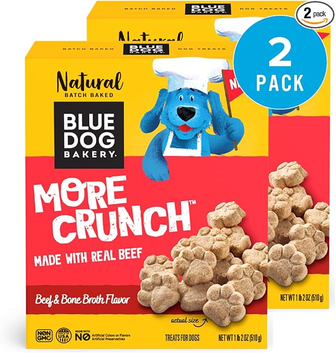 Blue Dog Bakery More Crunch Medium Beef & Bone Broth Dog Treats, Dog Biscuits for Large Breeds, Healthy Treats, All Natural, 18 oz (Pack of 2)