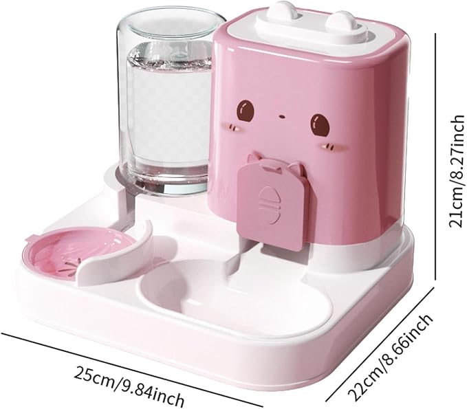 Baoblaze 2 in 1 Automatic Pet Feeder Removable Drinking Household Supplies Water Dispenser Pet Feeding Bowl for Small Dogs Kitten Puppy Bunny Animals, Pink