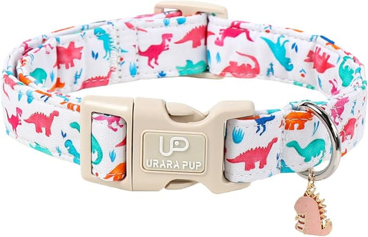 Summer Dog Collar, Adorable Dinosaur Cotton Dog Collar with Quick Release, Gift Dino Collars for Small Medium Large Boys Dogs Cute Durable Comfortable Pet Collars
