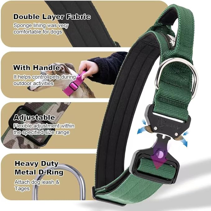 TSPRO Premium Dog Collars Tactical Dog Collar with Handle and Heavy Duty Quick-Release Metal Buckle Durable Thick and Adjustable for Medium to Large Dogs (Gradient Rainbow L)