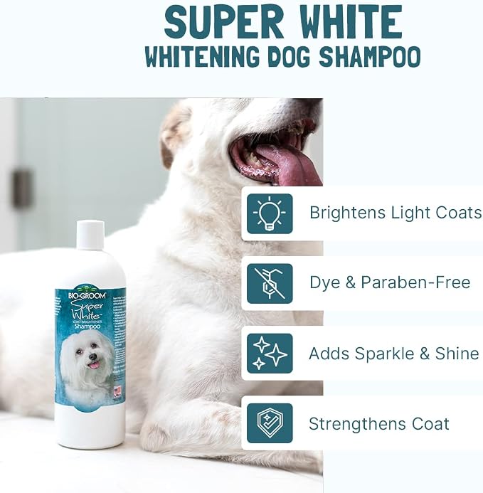 Bio-Groom Super White Dog Shampoo - Whitening Pet Shampoo, Dog Bathing Supplies, Puppy Wash & Grooming Supplies, Cruelty-Free, Made in USA, Coat Brightener - 32 fl oz 1-Pack