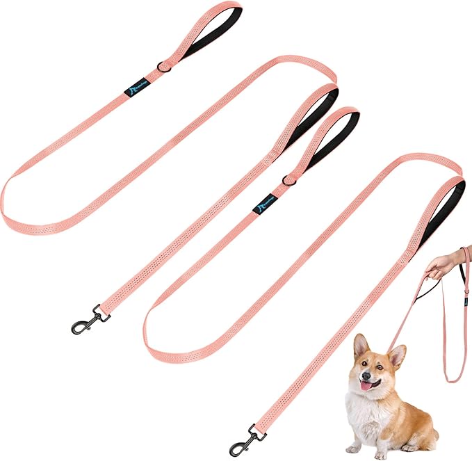 Dog Leash for Small to Medium Dogs 6 ft x 0.6" with 3 Reflective Stitching and 2 Traffic Padded Handles Dog Lead/Rope, Pet Leash for Running Walking Training (Pink 2 Pack - 6 ft x 0.6 in)