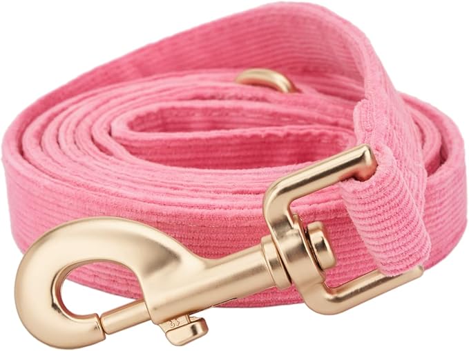 Soft Corduroy Dog Collar and Leash Set Adjustable Durable Dog Collars with Metal Buckle and Lead for Female Small Dogs,Hot Pink