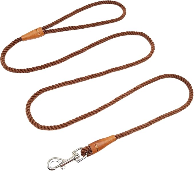 5FT Cotton Puppy Leash for Small Dogs - 1/5" Braided Dog Leash Lightweight & Soft Rope for Tiny Breeds/Cats Daily Walks Training, Coffee