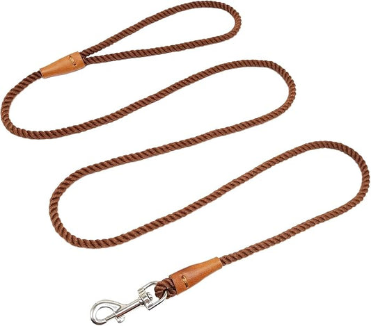 5FT Cotton Puppy Leash for Small Dogs - 1/5" Braided Dog Leash Lightweight & Soft Rope for Tiny Breeds/Cats Daily Walks Training, Coffee