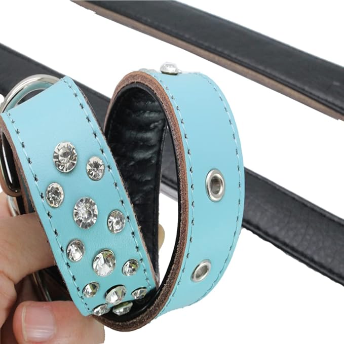 Rhinestone Dog Collar, Adjustable Cute Dazzling Sparkling Soft Leather Dog Collar Crystal Diamond Pet Dog Puppy Collar (L, Hot Pink)