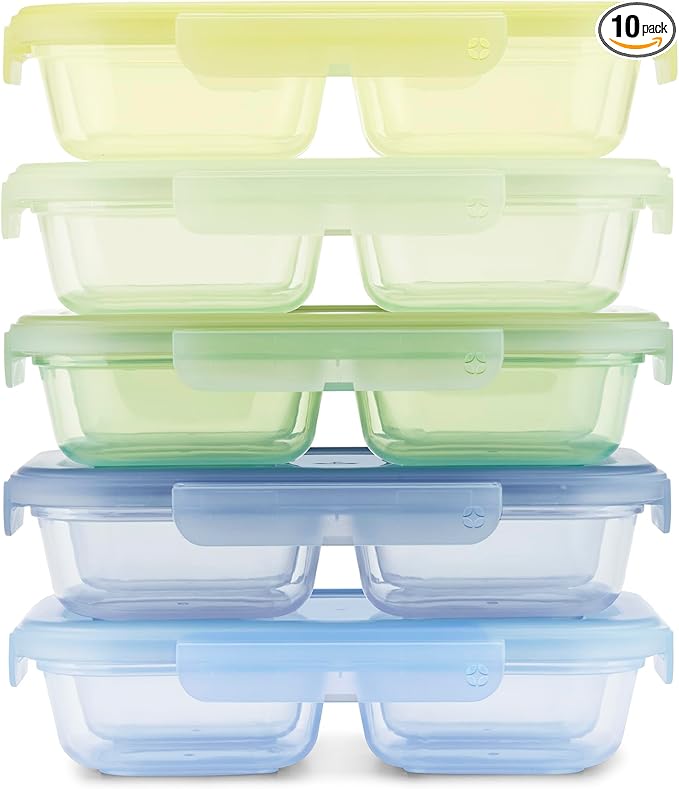 Ello Snap & Nest 10-Piece 2 Cup Plastic Divided Snack Pack Set, Reusable Food Containers for Healthy Eating, Freezer, Dishwasher Safe, Seafoam