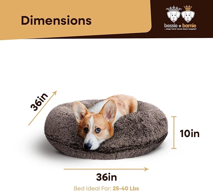 Bessie + Barnie Bagel Bed for Dogs and Cats – Round Pet Bed with 360-Degree Zipper, Waterproof Liner, Machine Washable Cover, Eco-Friendly Polyfill – Plush Donut Puppy Bed for Dogs