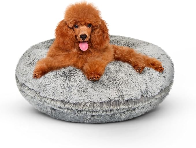 Bessie + Barnie Bagel Bed for Dogs and Cats – Round Pet Bed with 360-Degree Zipper, Waterproof Liner, Machine Washable Cover, Eco-Friendly Polyfill – Plush Donut Puppy Bed for Dogs