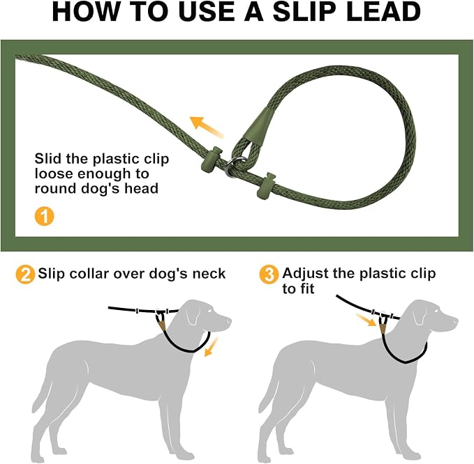 Lynxking Dog Leash Slip Lead Reflective Breathable Rope Comfortable Strong No Pull Slip On Pet Training Lead for Dogs (Dark Green, Small 3/8 inch x 6ft)