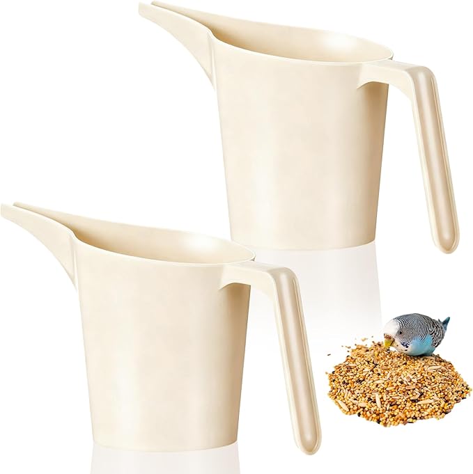 Relaxweex 2 Pcs Bird Seed Scoop, Pet Food Bird Seed Scoop Large Capacity Suitable Narrow Spout Suitable for Tube Feeders for Filling Avian Birds Feeders Small Animal Food (Beige)