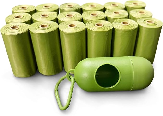 Dog Poop Bags Rolls with 1 Dispenser 270 Count (18 Rolls, 15 Bags per Roll), Leakproof, Unscented, Includes Leash Clip, Thick Strong, 8.5"W x 11.5"L