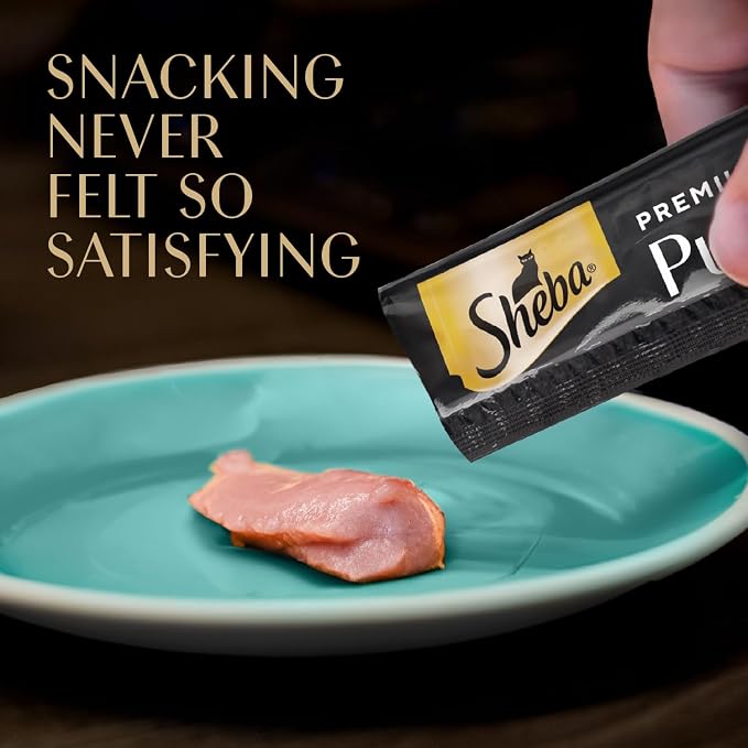 Sheba Premium Puree Cat Treats Lickable Roasted Chicken Flavor, Smoked Salmon Flavor, and Seared Tuna Flavor, 0.49 oz. Tubes, 48 Count