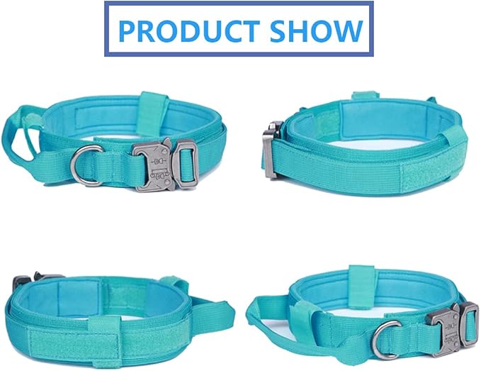 Tactical Dog Collar and Leash Set Adjustable Military Nylon Dog Collar with Control Handle and Heavy Duty Metal Buckle for Large Dogs（Blue XL