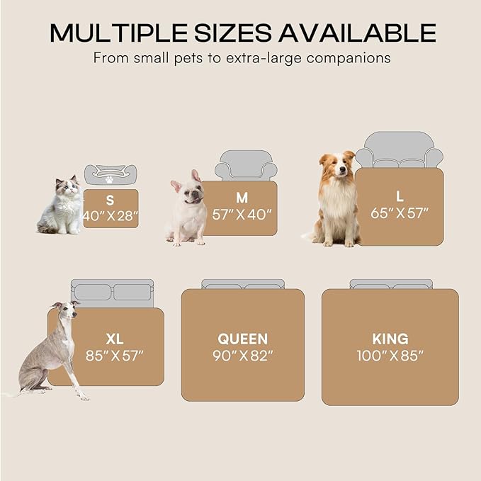 Waterproof Pet Blanket, Liquid Pee Proof Dog Blanket for Sofa Bed Couch, Reversible Sherpa Fleece Furniture Protector Cover for Small Medium Large Dogs Cats, Beige-thicken King Size（90" x 82"）