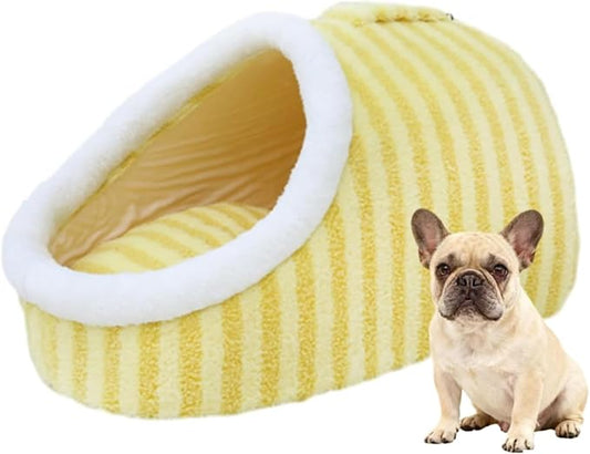Warm Nest Bed, Soft Cozy Pet Cave with Removable Cushion, Non-Slip Washable Soft Slipper Cave for Small and Medium Pets (Yellow, Large)
