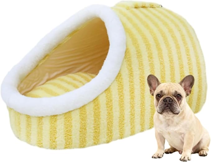 Warm Nest Bed, Soft Cozy Pet Cave with Removable Cushion, Non-Slip Washable Soft Slipper Cave for Small and Medium Pets (Yellow, Small)