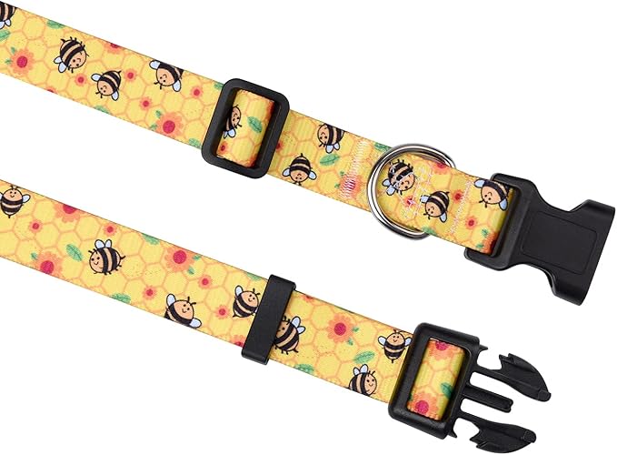 Mihqy Dog Collar with Bohemia Floral Tribal Geometric Patterns - Soft Ethnic Style Collar Adjustable for Small Medium Large Dogs(Bee,S)