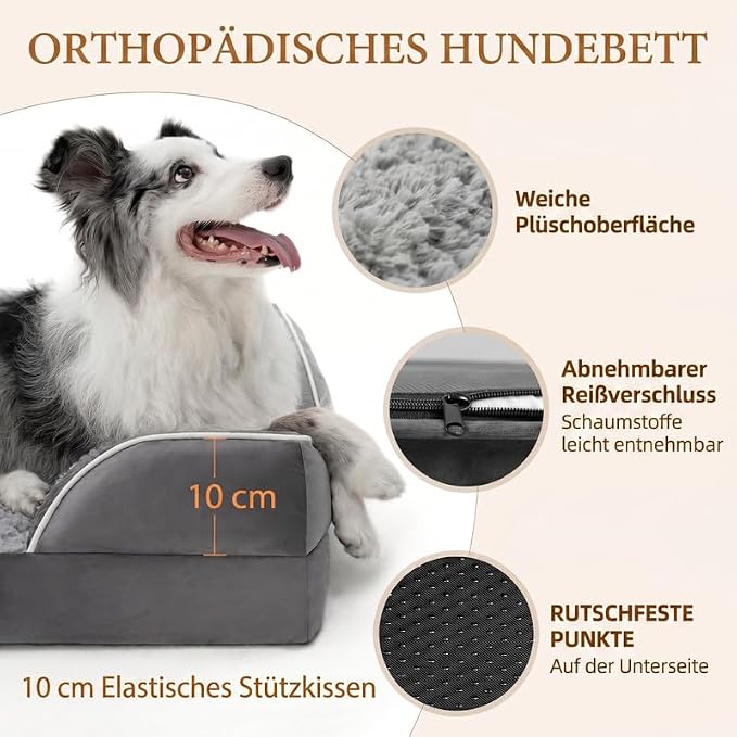Comfort Expression Orthopedic Dog Bed for Large Dogs 35x22 Inch, Waterproof Supportive Egg Crate Foam Large Pet Bed with Removable Bolsters, Dog Couch with Washable Cover & Non-Slip Bottom, Grey