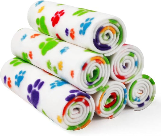 LINENLUX Cute Dog Blanket for Small Medium Dogs 6-Pack Soft Stretchy Fleece Blankets for Pet Cat Puppy Warm Wrinkle-Resistant Throw for Couch Bed Outdoor White 45x31 inch (Pack of 6)