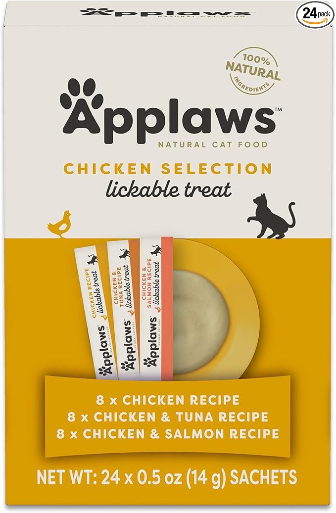 Applaws Lickable Cat Treats, Natural Grain-Free Purée, Made with Limited and Natural Ingredients, No Artificial Additives, Chicken Squeeze Up Cat Treats (24 x 0.5 oz Sachets)