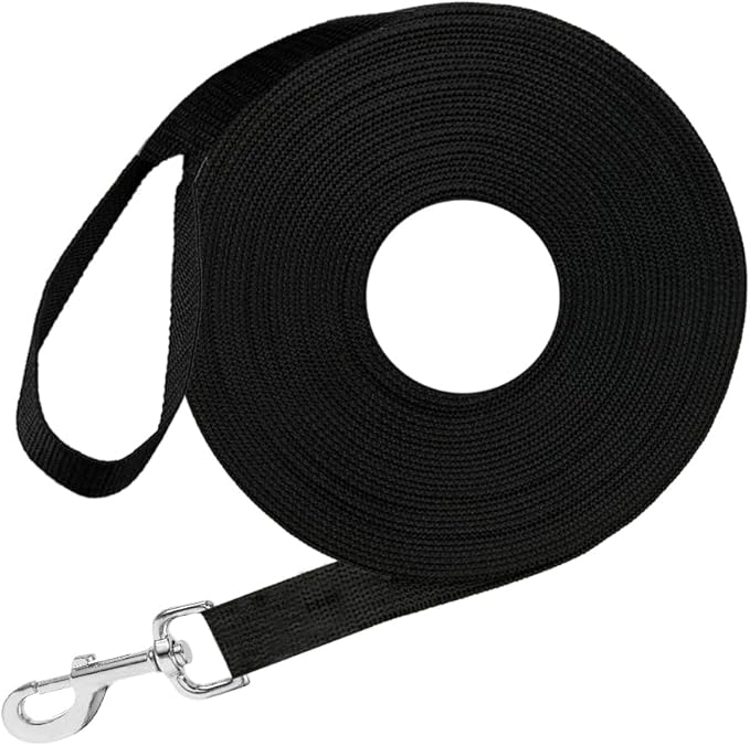 SunGrow Pet Training Leash, Heavy-Duty Polypropylene Walking Leash, 360-degree Swivel Hook, Dog/Puppy Obedience, Recall, Agility Lead, Leisure & Adventure Walking, Black, 15 feet x 0.8 inches