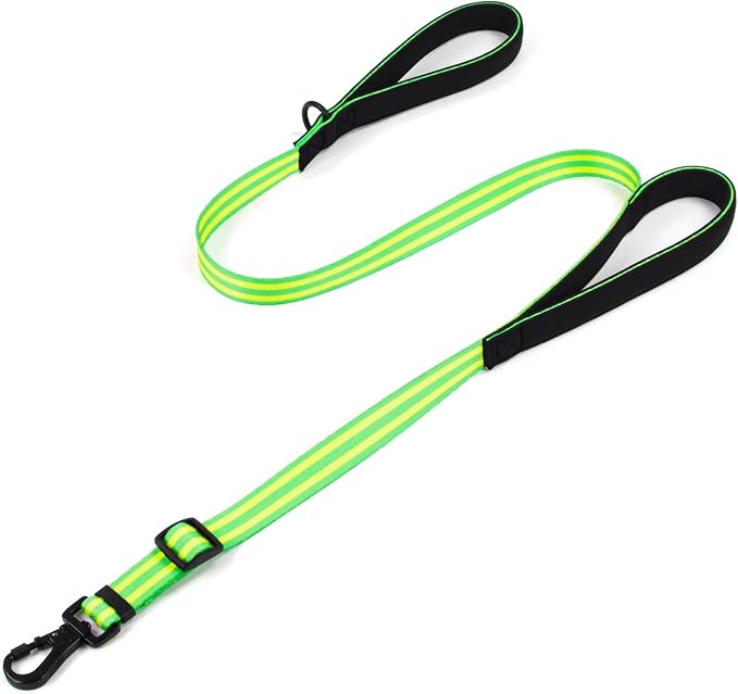 Double Handle Dog Leash for Large Dogs, Heavy Duty Adjustable Leash with Soft Padded Handles, Traffic Control Training Lead for Walking, Running (Green & Yellow Stripe, 6 ft)
