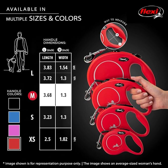 FLEXI® New Classic Retractable Dog Leash (Cord), Ergonomic, Durable and Tangle Free Pet Walking Leash for Dogs, 16 ft, Medium, Red