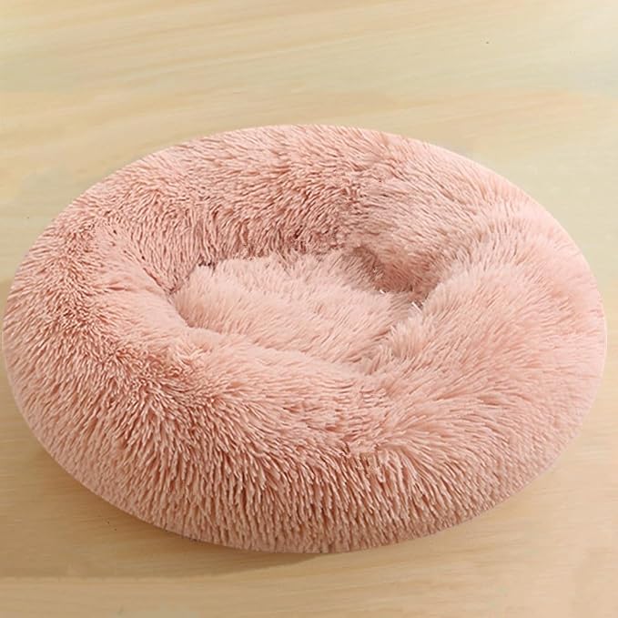 Dog Bed for Small Medium Large Dogs, 40 Inch Calming Dogs Bed, Anti-Anxiety Donut Cuddler Cat Bed with Anti-Slip Bottom, Fluffy Faux Fur Washable Pet Cushion for Dog & Cat, Pink