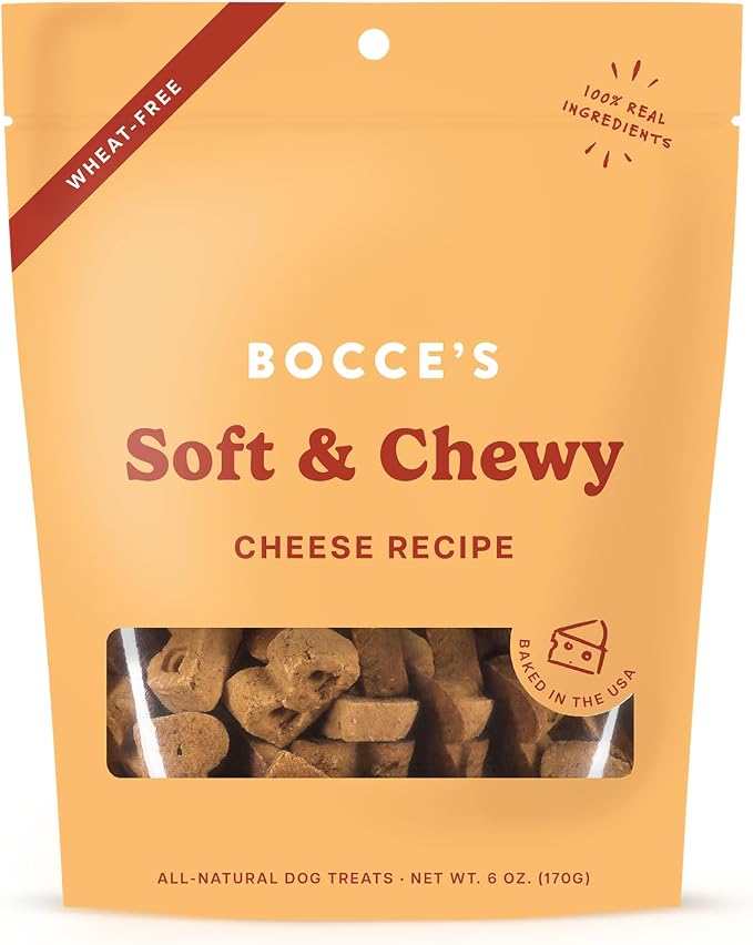 Bocce's Bakery Oven Baked Cheese Recipe Treats for Dogs, Wheat-Free Everyday Dog Treats, Made with Real Ingredients, Baked in The USA, Natural Soft & Chewy Cookies, Cheese, 6 oz