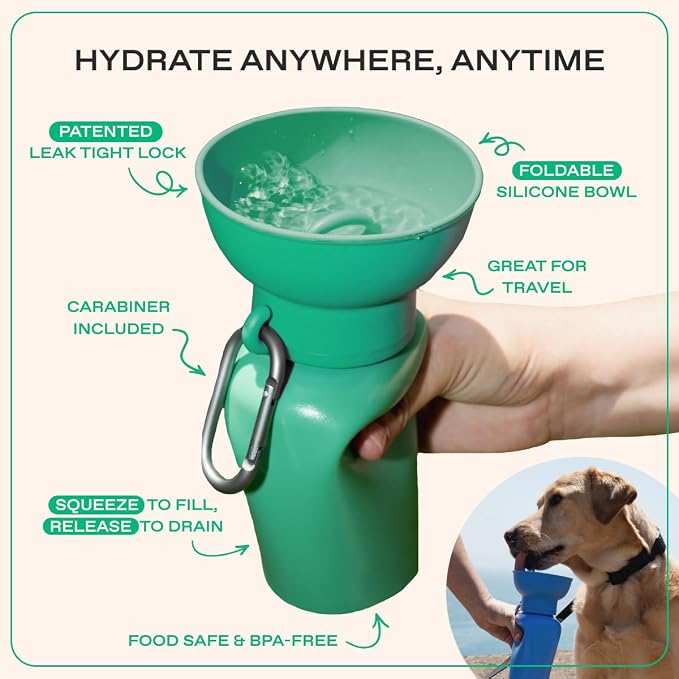 Springer Flip Dog Water Bottle | Portable Drinking Feeder with Foldable Food-Grade Silicone Bowl | One-Hand Squeeze & Leak-Proof | Walking, Hiking & Camping | Puppy Essentials