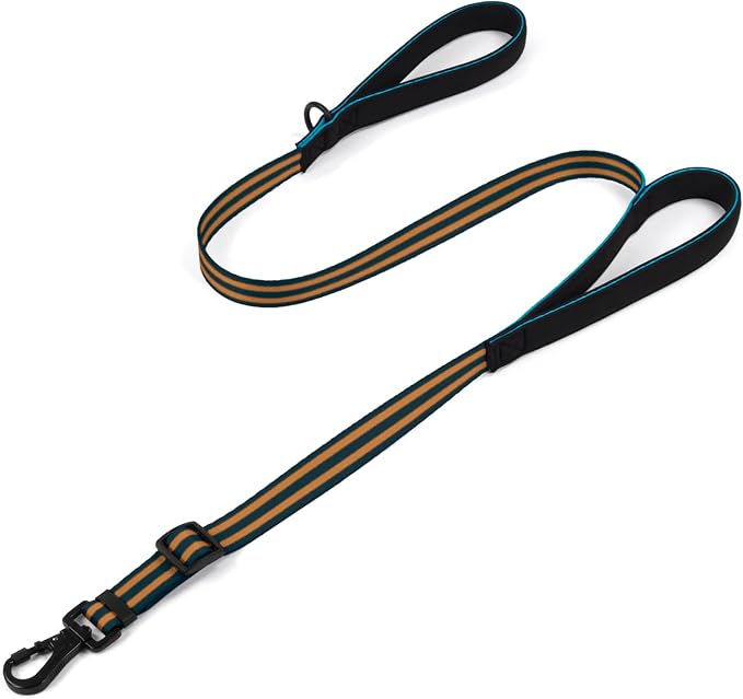 Double Handle Dog Leash for Large Dogs, Heavy Duty Adjustable Leash with Soft Padded Handles, Traffic Control Training Lead for Walking, Running (Blue & Orange Stripe, 4 ft)