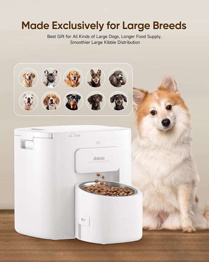 Automatic Dog Feeder for Large Breed, 15L/ 63Cups Vacuum-Sealed Airtight 100% Fresh Timed Home Auto Pet Feeder, Anti-Clog Pet Food Dispenser, 2-22mm Kibble, Voice Record, Dual Power, Stainless Steel